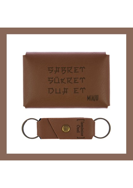 Kahve Renk, Sabret, Şükret, Dua Et, Yazılı Isme Özel, Cüzdan ve Anahtarlık Set, Anneye, Teyzeye Özel fiyatları