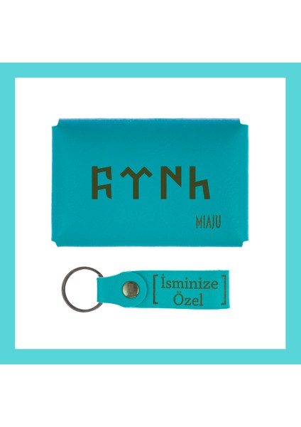 Koyu Turkuaz, Tarihine Aşık Olana Göktürk Alfabesiyle Hazırlanmış Özel Cüzdan & Anahtarlık Set fiyatları