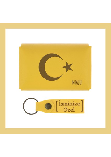 Sarı Renk, Ay Yıldız Motifli, Adına Özel Cüzdan ve Anahtarlık Seti, Çok Değerli Sevgiliye lik fiyatları