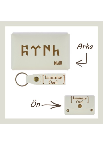 Beyaz Renk, Göktürk Alfabesi Ile Üzerinde Türk Yazılı, Isme Özel Cüzdan Set, Anahtarlıklı lik