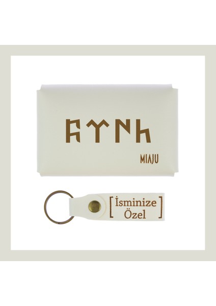 Beyaz Renk, Göktürk Alfabesi Ile Üzerinde Türk Yazılı, Isme Özel Cüzdan Set, Anahtarlıklı lik fiyatları