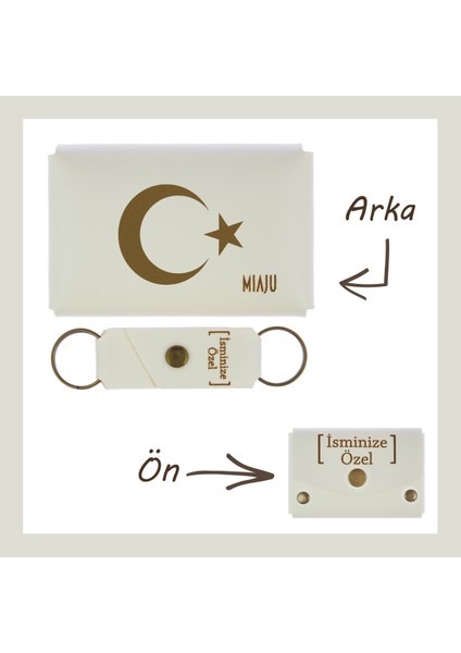 Beyaz Renk, Ayyıldız Desenli, Isme Özel Cüzdan ve Anahtarlık lik Set, Gurur Duyanlar Için