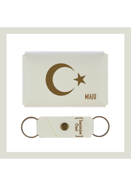 Beyaz Renk, Ayyıldız Desenli, Isme Özel Cüzdan ve Anahtarlık lik Set, Gurur Duyanlar Için fiyatları