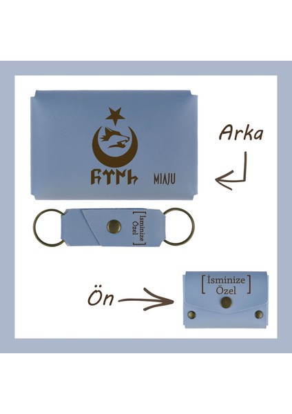 Gök Mavi, Bozkurt ve Hilal Temalı, Isme Özel Cüzdan ve Anahtarlık Set, Efsane Hatıra Muhteşem