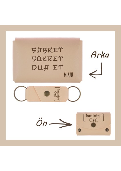 Pudra Renk, Sabret, Şükret, Dua Et, Yazılı Isme Özel, Cüzdan ve Anahtarlık Set, Herkese Uygun