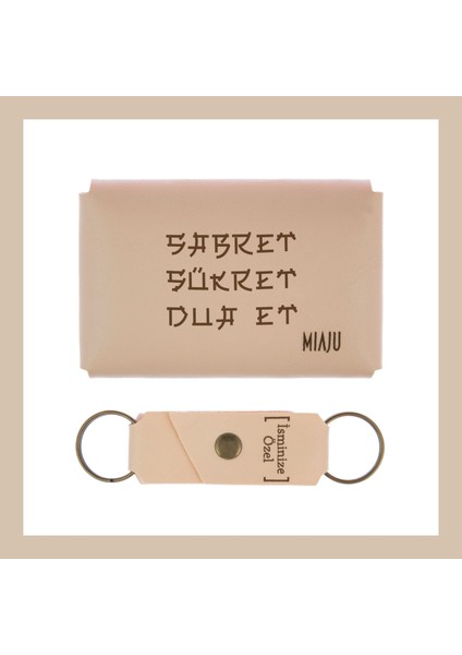 Pudra Renk, Sabret, Şükret, Dua Et, Yazılı Isme Özel, Cüzdan ve Anahtarlık Set, Herkese Uygun fiyatları