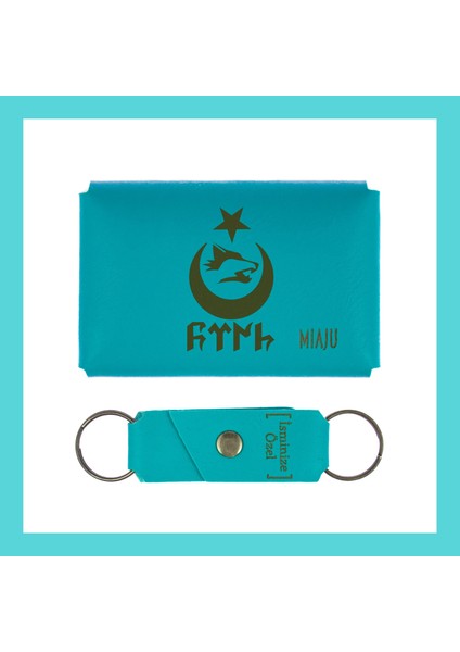 Koyu Turkuaz, Bozkurt ve Ay Yıldız Motifli, Isme Özel Cüzdan ve Anahtarlık Set, Milli Aşk Temalı fiyatları