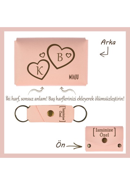 Yavru Ağzı, Sevgilinize Özel Kalpli ve Harf Işlemeli Cüzdan & Anahtarlık Seti, Romantik Bir