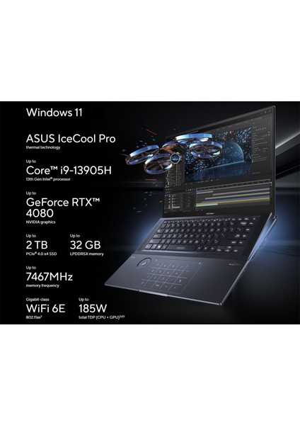 Zenbook Proart 16X | 16" 3k 120Hz/0,2ms OLED Kalemli Dokunmatik Ekran | I9-13905H | Rtx 4080 | 2 Tb SSD | 32 GB Ram | Windows 11 | Qwertz Ingilizce