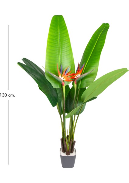 Yapay Starliçe Ağacı Gerçek Dokulu 8 Yaprak 2 Çiçekli Yeşil-Turuncu 130 cm .