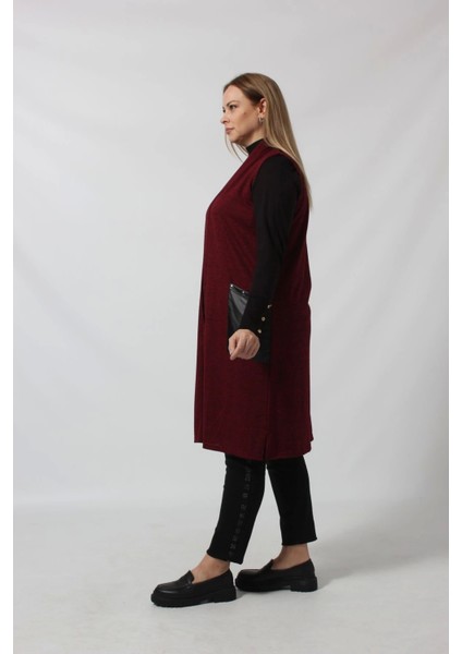 Deri Cep Detaylı Uzun Triko Yelek fiyatları