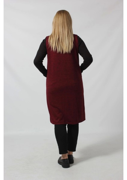 Deri Cep Detaylı Uzun Triko Yelek modelleri