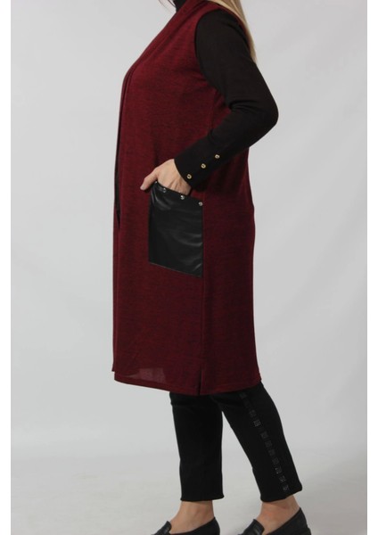 Deri Cep Detaylı Uzun Triko Yelek fırsatları