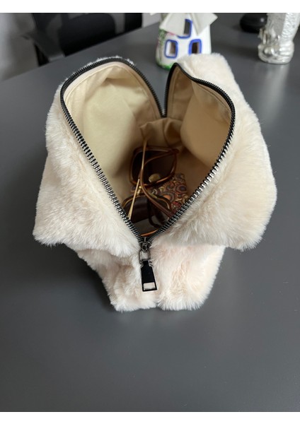 Yumuşak Peluş Makyaj Çantası, Seyahat ve Kozmetik Çantası 2'li Set
