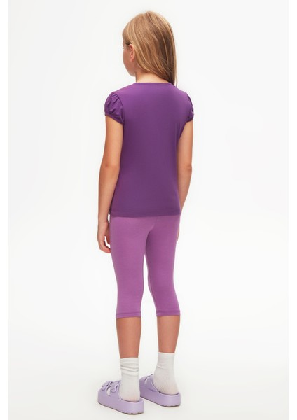 Mor Basic Kız Çocuk Sıfır Yaka Karpuz Kol Tişört fırsatları