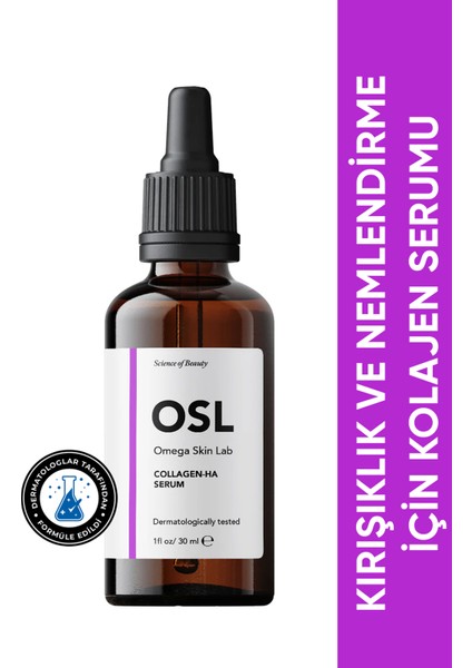 Omega Skin Lab - Kırışıklık Ve Nemlendirme İçin Kolajen Serumu - Collagen-ha Serum 30ml
