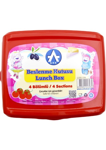 Kilitli 4 Bölmeli Beslenme Kutusu KOD:1398