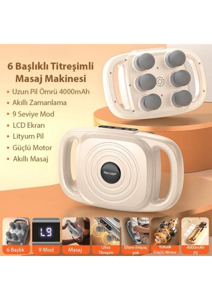 Şarjlı 15W 6 Başlıklı Tüm Vucut Için Dijital Göstergeli Titreşimli Masaj Aleti 9 Seviyeli