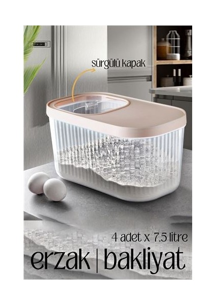 Modacar Multibox Erzak Bakliyat Kutusu Sürgülü Kapak 7.5 Litre 4 Adet