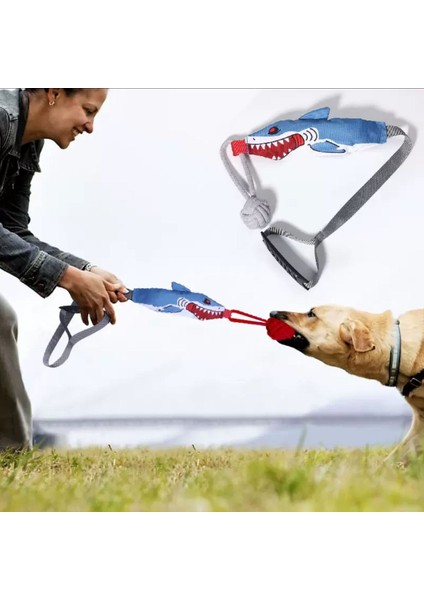 Köpek Için Sesli Halat Çekiş Oyuncağı Köpek Balığı Şeklinde Kemirme ve Isırma Oyuncağı