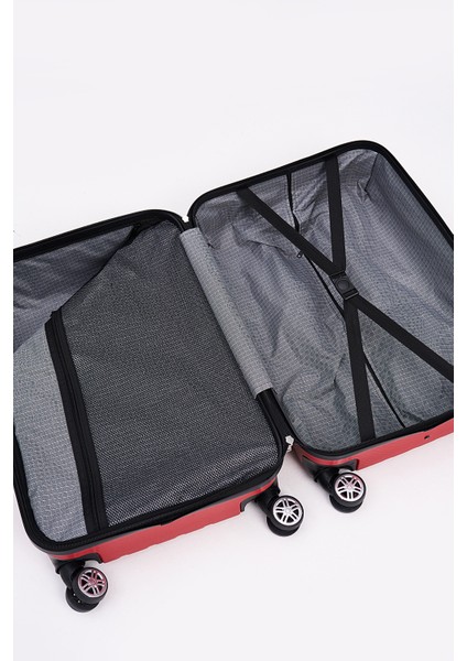 3'lü Valiz Seti Elatae Pro Abs Valiz Orta - Kabin Boy ve Makyaj Kırmızı 1001