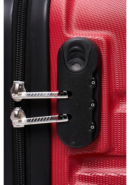 3'lü Valiz Seti Elatae Pro Abs Valiz Orta - Kabin Boy ve Makyaj Kırmızı 1001