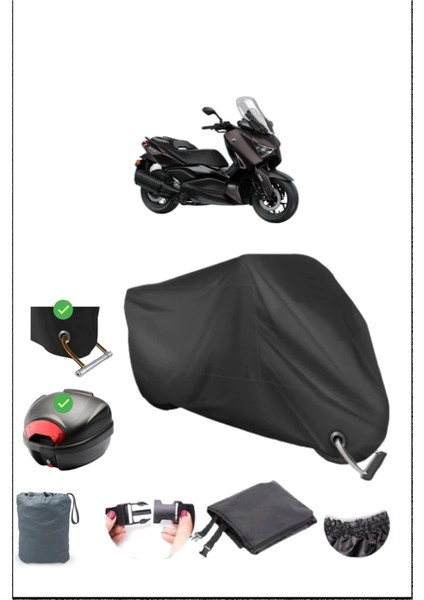 Yamaha X-Max 300 Tech Max Için Arka Çanta Ve Kilit Uyumlu Siyah Motosiklet Branda, Güvenli