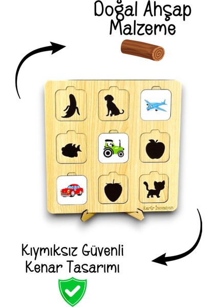 Gölge Eşleme Tahtası, Gölgemi Bul,ahşap Eğitici Oyuncak