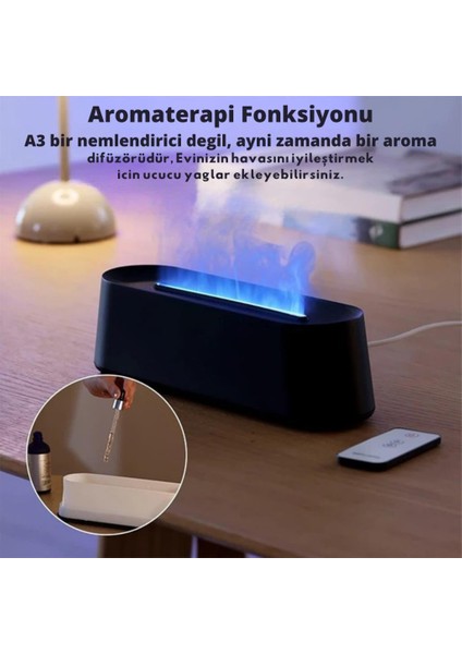 Uzaktan Kumandalı 6 Renk Alev Desenli Ultrasonik Hava Nemlendici ve Alev Aroma Difüzörü 250 M fiyatları