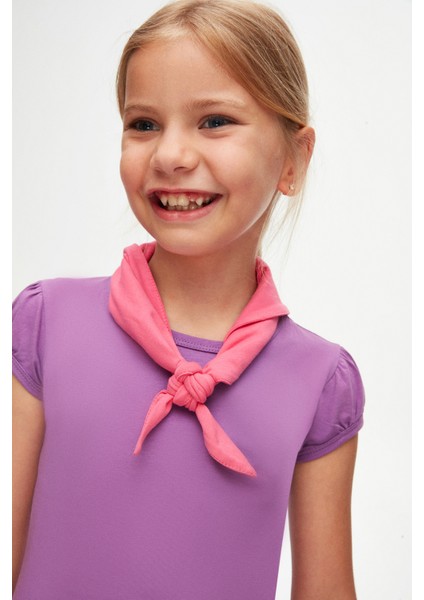 Açık Mor Basic Kız Çocuk Sıfır Yaka Karpuz Kol Tişört fiyatları