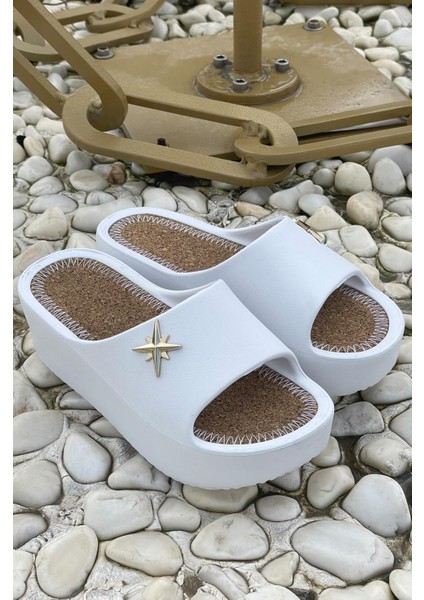 Pusula Kadın Terlik Plaj Deniz Havuz Terliği Dolgu Topuk Yüksek Taban