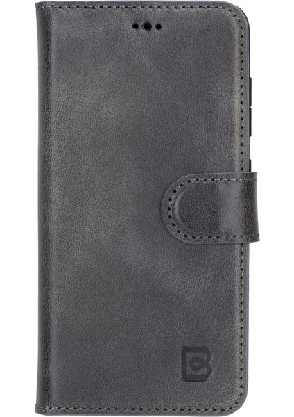 Samsung Galaxy S25 Uyumlu Deri El Yapımı Cüzdanlı Kılıf Gölgeli Gri modelleri