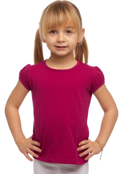 Mürdüm Basic Kız Çocuk Sıfır Yaka Karpuz Kol Tişört