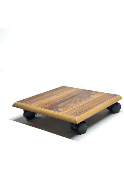 Kare Ahşap Saksı Altlığı Damacana Tüp Saksı Sehpası Tekerlekli 30x30 Cm