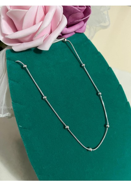 316 L Paslanmaz Gümüş Dorika Zincir İnce İtalyan Kadın Çelik Kolye 45 cm - HMÇK-0055
