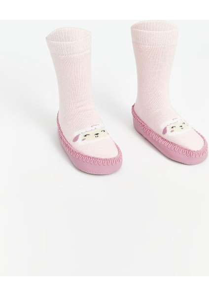 Baskılı Kız Bebek Ev Çorabı
