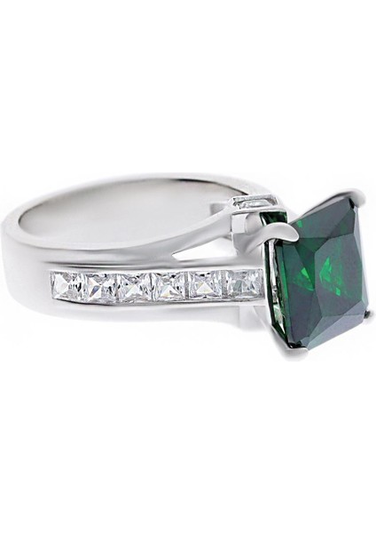 Kadın Zümrüt Taş Detay Gösterişli Gümüş Yüzük