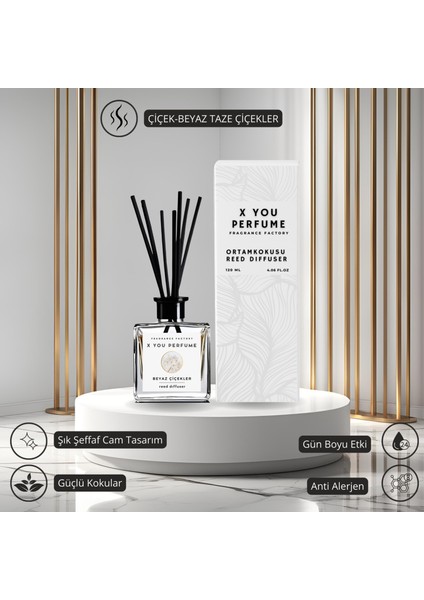 Beyaz Çiçekler Çubuklu Oda Kokusu 120 ml