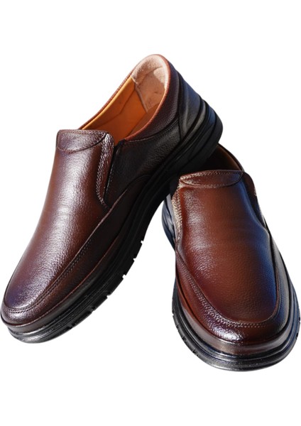 İç Dİş Deri Erkek Ayakkabı Kahverengi Topuk Jelli Ortopedik Tabanlıklı HSA001