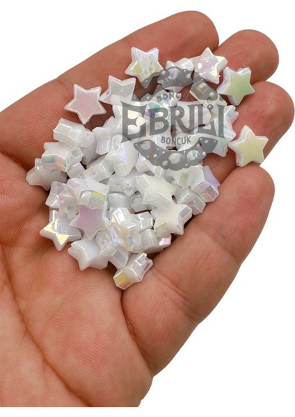 8 mm Plastik Parlak Beyaz. Lacivert Yıldız Delikli Boncuk Takı Yapımı Bead (50 Gram)