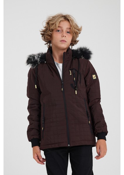 Bordo Erkek Çocuk Su ve Rüzgar Geçirmez Çıkartılabilir Kapüşonlu Kadife Mont & Kaban modelleri