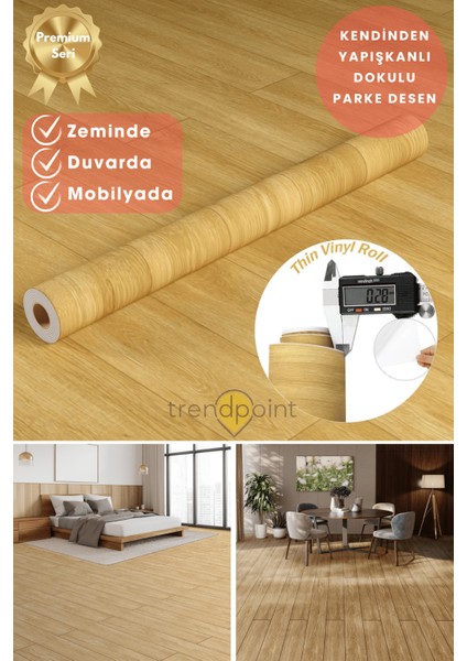 Kendinden Yapışkanlı 60 cm×300 cm Parke Görünümlü Premium Zemin Duvar Kağıdı Dolap Kaplama