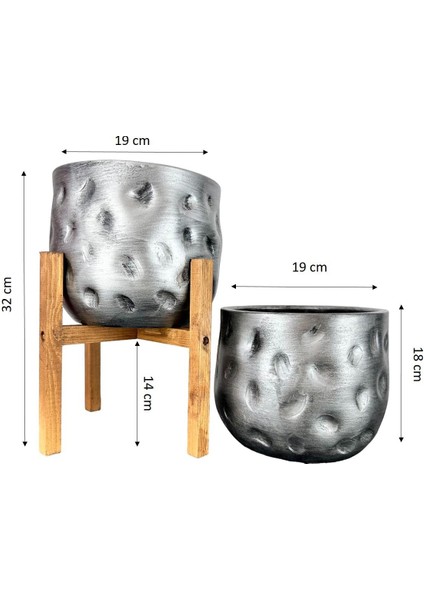 Ev Dekorasyon Aksesuar Gümüş Desenli Toprak Saksı Saksılık Salon Çiçeklik İkili Set 4 Ayaklı - Ayaksız 19 cm fiyatları