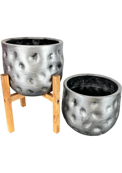 Ev Dekorasyon Aksesuar Gümüş Desenli Toprak Saksı Saksılık Salon Çiçeklik İkili Set 4 Ayaklı - Ayaksız 19 cm fırsatları