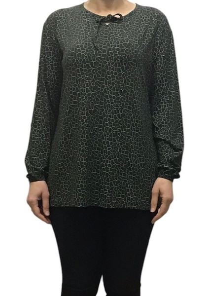 Kadın Desenli Yakası Ipli Kolları Lastikli Penye Bluz fiyatları