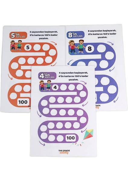 The Grade 2-6 Yaş Yaz-Sil Sayıların Katları Aktivite Seti. Eğitici Set (9 Sayfa-A4 Boyutunda)