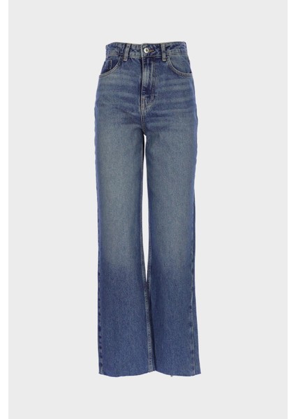 Açık Mavi Yüksek Bel Patı Fermuarlı Paçası Kesikli Slim Fit Jean Pantolon C 4890-005