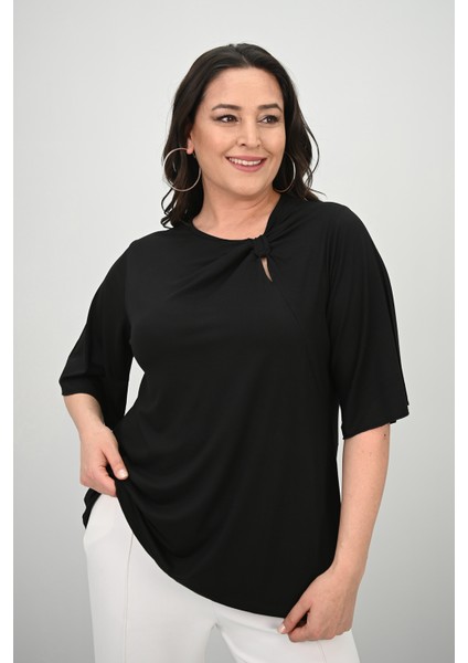 Kadın Büyük Beden Düğüm Büzgü Detaylı Bluz 1913-25 indirimleri