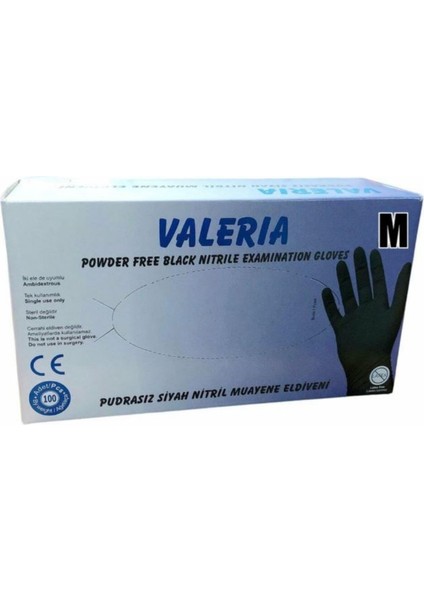 Valeria - Muayene Eldiveni Siyah Medium 100LÜ Paket