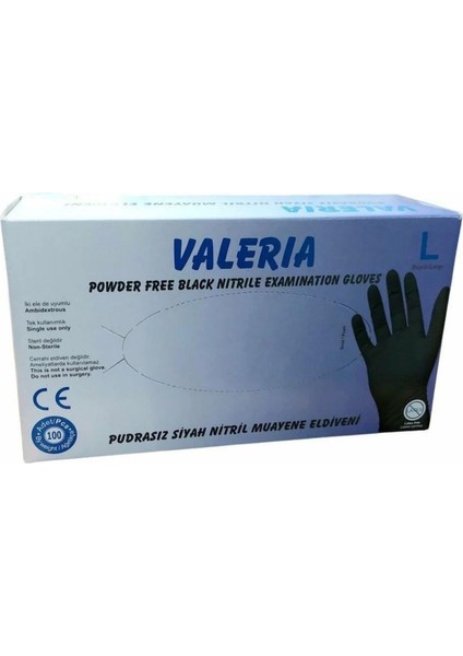 Valeria - Muayene Eldiveni Siyah Large 100LÜ Paket
